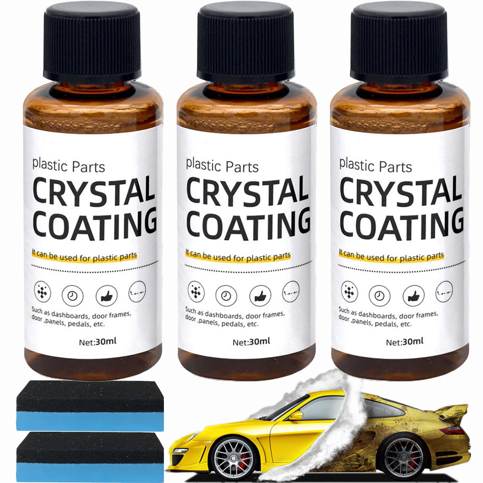 Gluckaro Kunststoff-Sanierungsmittel FüR Autos, Kunstoffpflegemittel Auto,Kunststoffteile Kristalline Beschichtung,Crystal Coating Kunststoff, Car Plastics Restorer (3 Stück) von Donubiiu