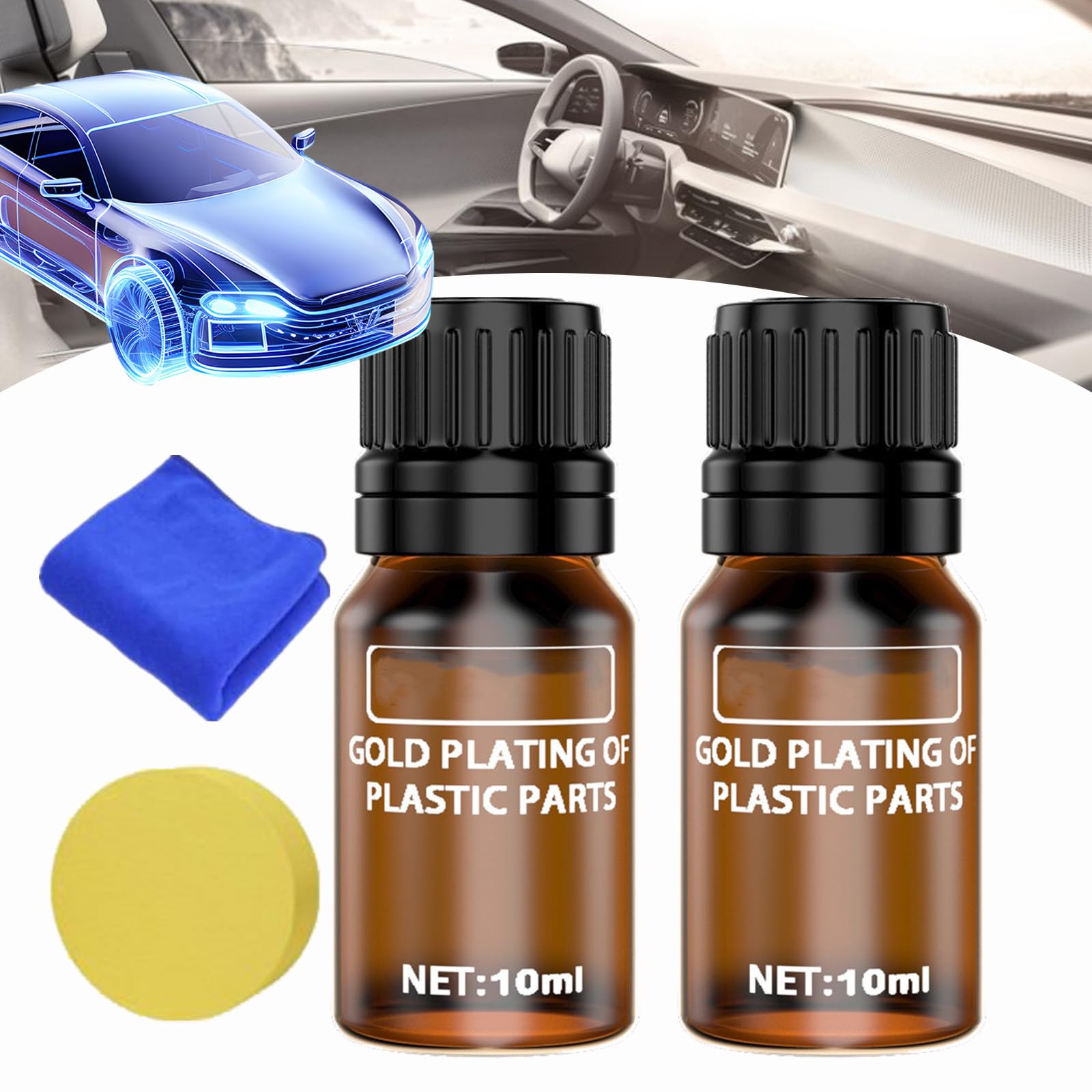 Gluckaro Kunststoff-Sanierungsmittel FüR Autos, Kunststoffteile Kristalline Beschichtung, Beschichtungsmittel FüR Automobilkunststoffe, Auto-Plastikteile-Renovierungsmittel (2 Stück,10ML) von Donubiiu