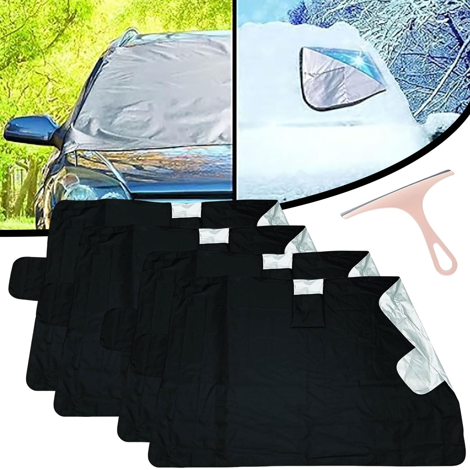 Weather Force 360 - Weatherforce 360 All-Weather Sunshade Ice Cover 2pk, 2025 New All Seasons Sunshade Ice Cover, Reversible Windshield Protector Fits for Any Car (4 PCS) von Donubiiu