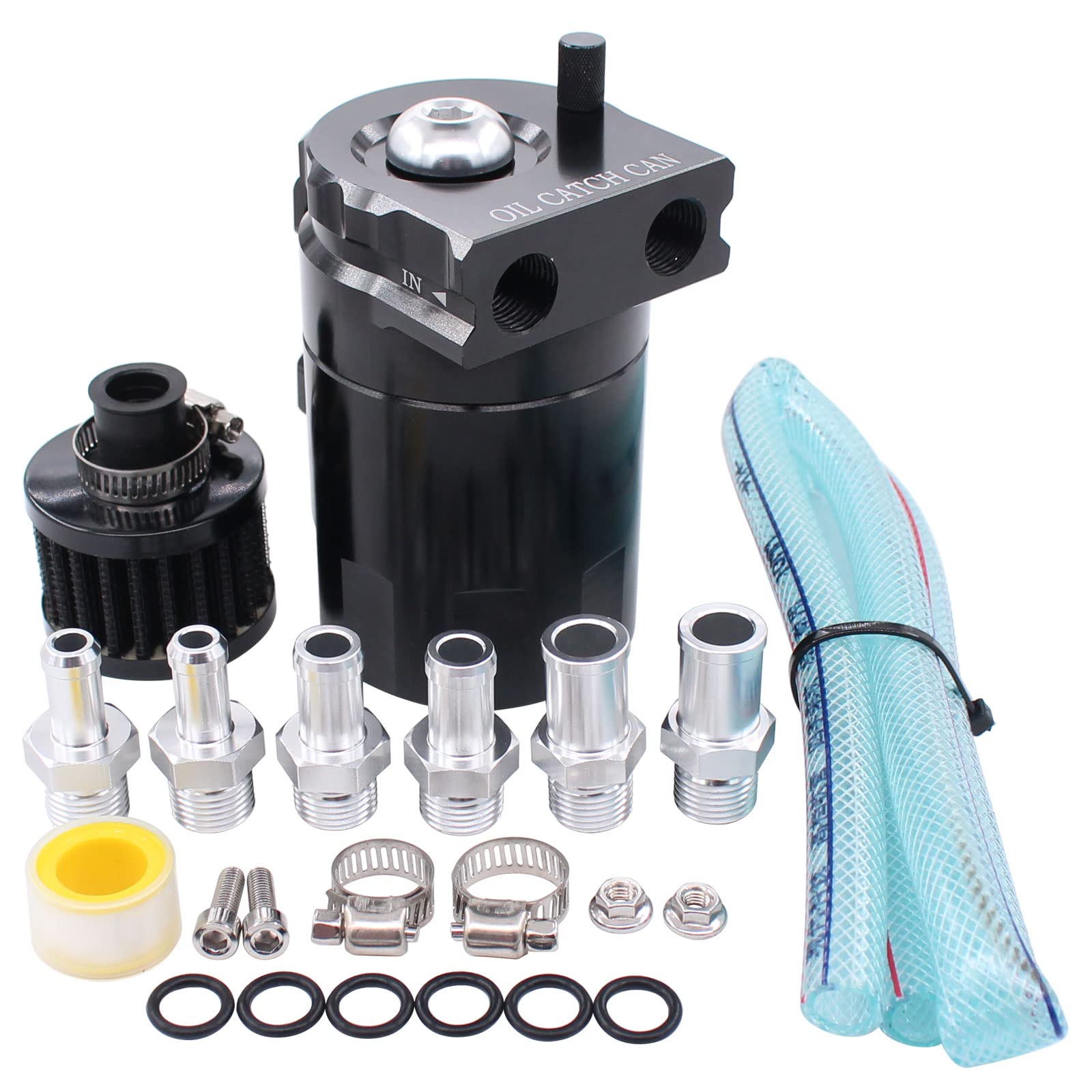 Öl Catch Tank Kann Ölauffangbehälter Lagertank 300ml universal Auto Motor Ölbehälter Autoöltank Motorluft Ölabscheiderbehälter mit Luftfilter Filter Schlauch und sonstiges Zubehör schwarz für Autos von Doo Engy