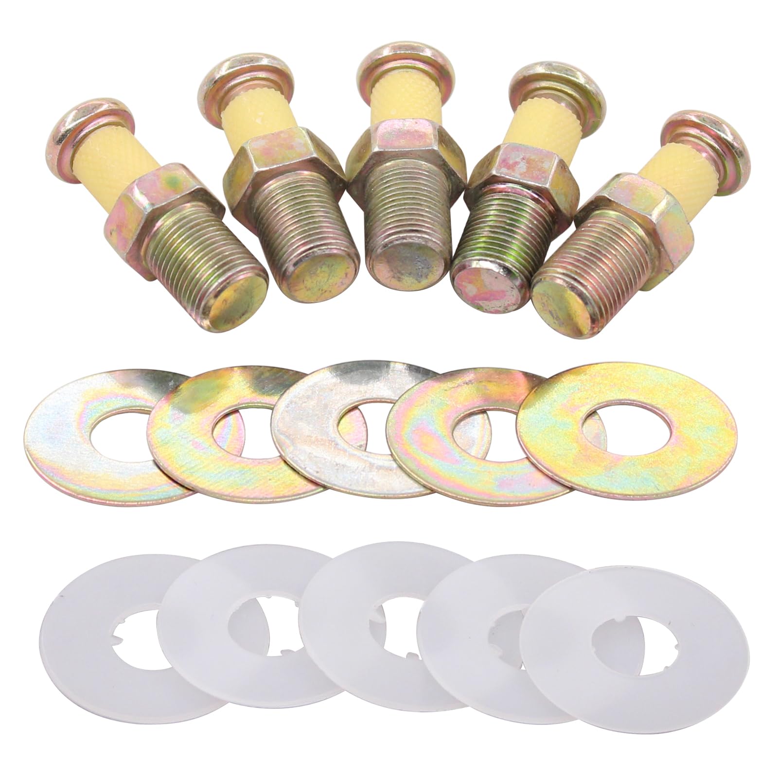 Doo Engy Schlossbolzen für Audi 100 C3, VW California T4, Passat B1-B4, Golf 2, Polo, Scirocco & mehr - Golden, Kunststoff, Zink, 44,5 mm, M12 x 1, 5 Stück von Doo Engy