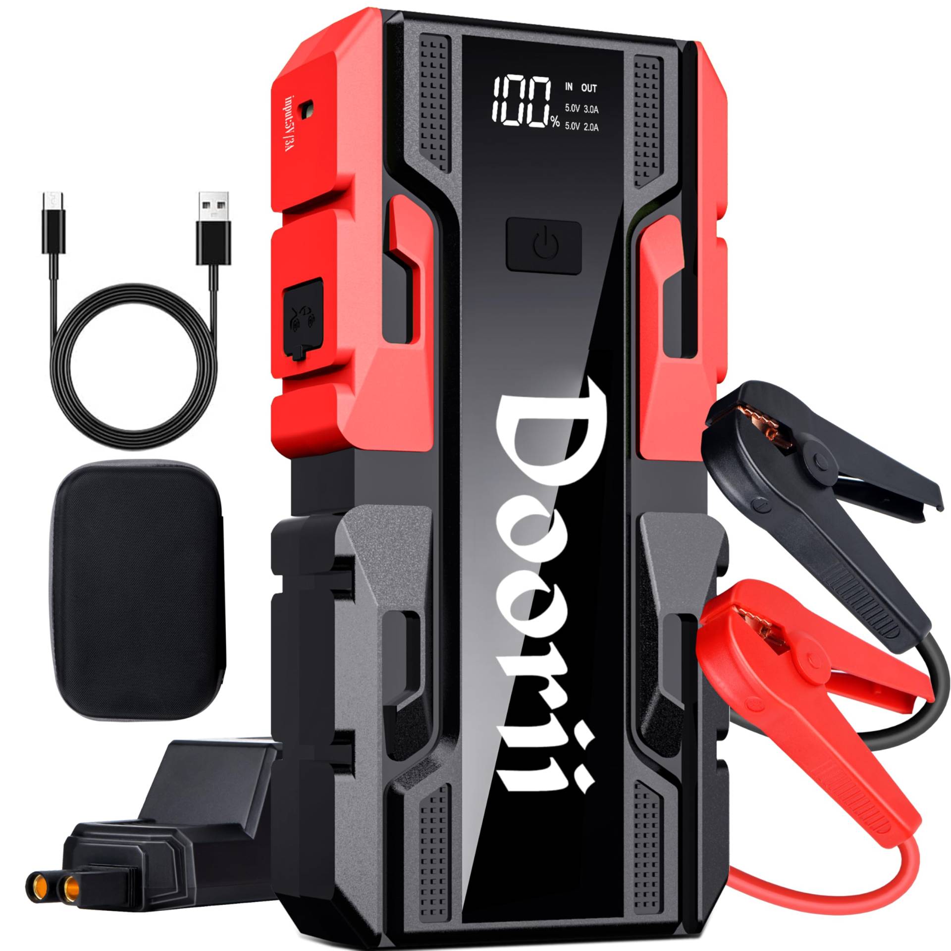 DOORII 001B Starthilfegeräte für Autobatterien Starthilfe Powerbank, 4000A Spitzenstrom Tragbare Auto Starthilfe Auto Batterie Booster, Tragbare USB Ladegerät, Starthilfekabel und Überbrückungskabel von Doorii