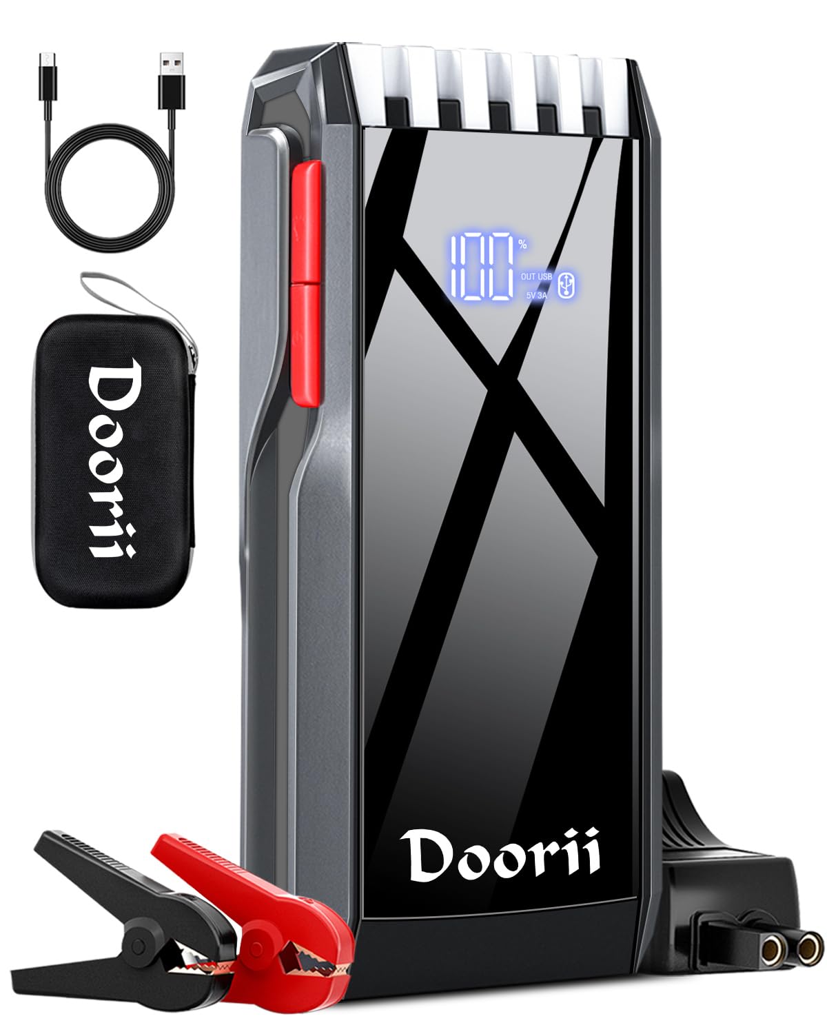 DOORII 012 4000A Starthilfe Powerbank, Auto starthilfe für bis zu 9L Gas oder 7L Diesel, 12V Starter powerbank mit USB Schnellladung, Auto Batterie Booster mit eingebautem LED Licht von Doorii