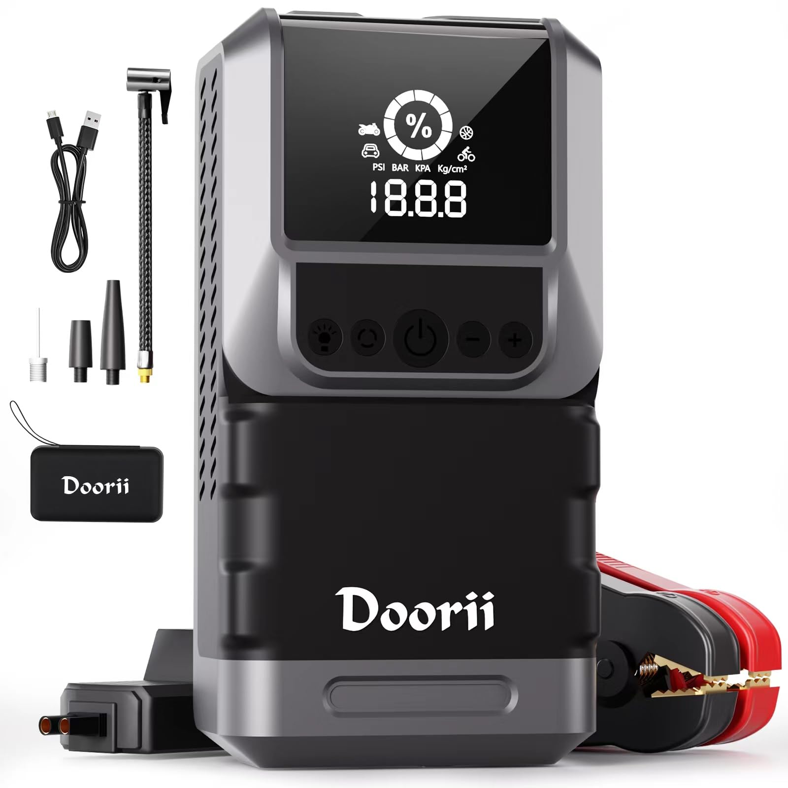 Doorii Q13 4000A, Starthilfe Powerbank Autobatterie-Starter, Auto/Motorrad-Notstarter, tragbarer Autobatterie-Starter Starthilfe mit LED/LCD Booster Tragbarer Auto-Luftkompressor. von Doorii