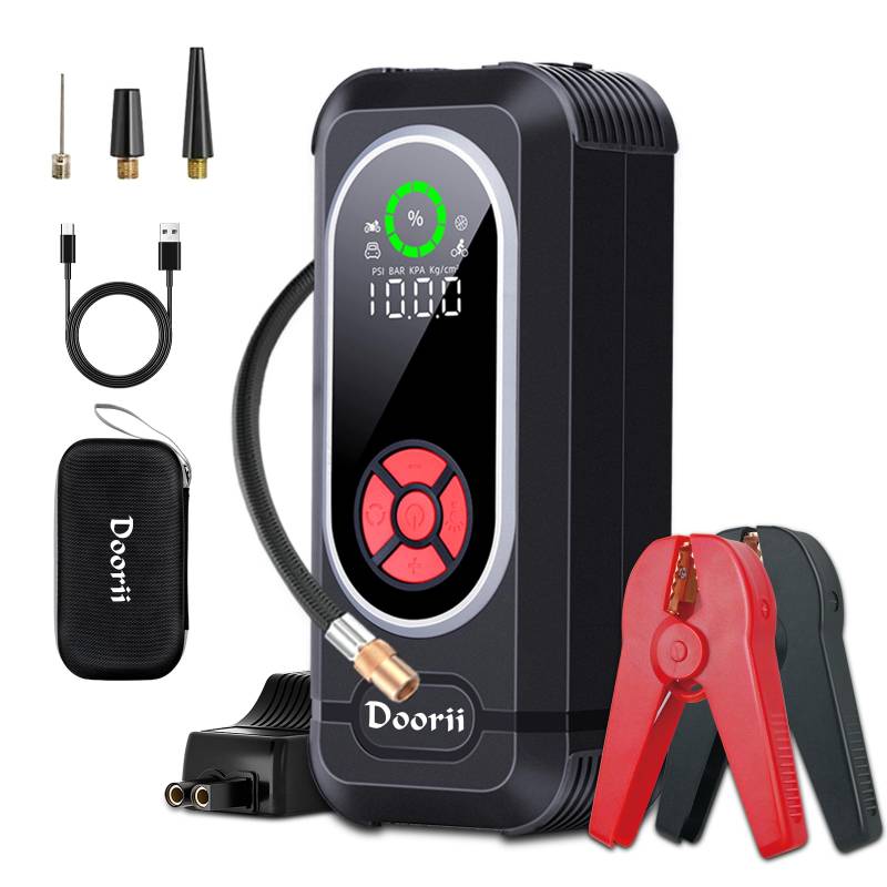 Doorii Q10 Starthilfe Powerbank 4000A Spitze Auto Starthilfe Powerbank 12V(Bis zu 10L Benzin/8L Diesel)Starter Powerbank mit LED, 2 Schnelllade USB Ausgänge, Batterie Jump Starter mit Starthilfekabel von Doorii