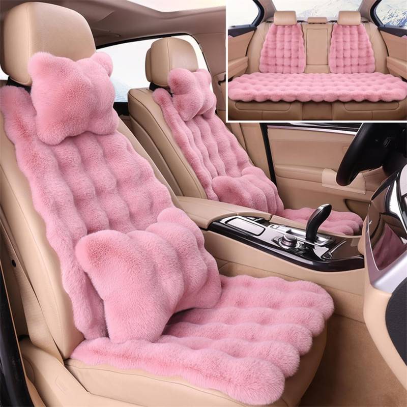 Dotwites Luxus Verdickte Plüsch Auto Sitzkissen Set, Flauschige Auto Sitzbezüge, Winter Universal Kunstpelz Auto Sitzkissen Full Set (Rosa, 11pcs) von Dotwites