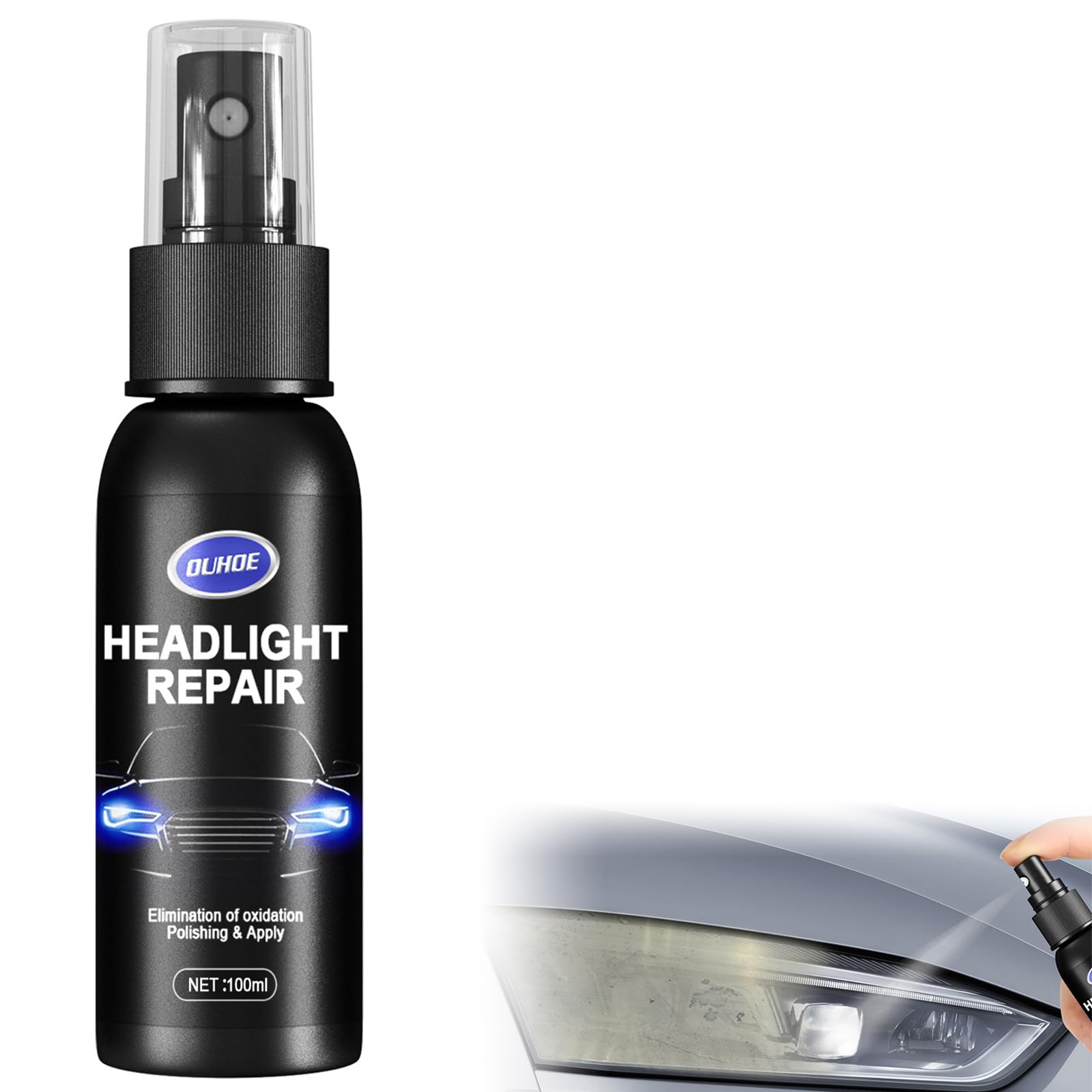 Scheinwerfer Reparatur Spray, Scheinwerfer Kratzer Reparaturspray, Autoscheinwerfer-Reparaturflüssigkeit, Autoscheinwerferreiniger, Auto-Scheinwerfer-Politur,Für Reparierte Vergilbte, Zerkratzte,100ML von Doukesh