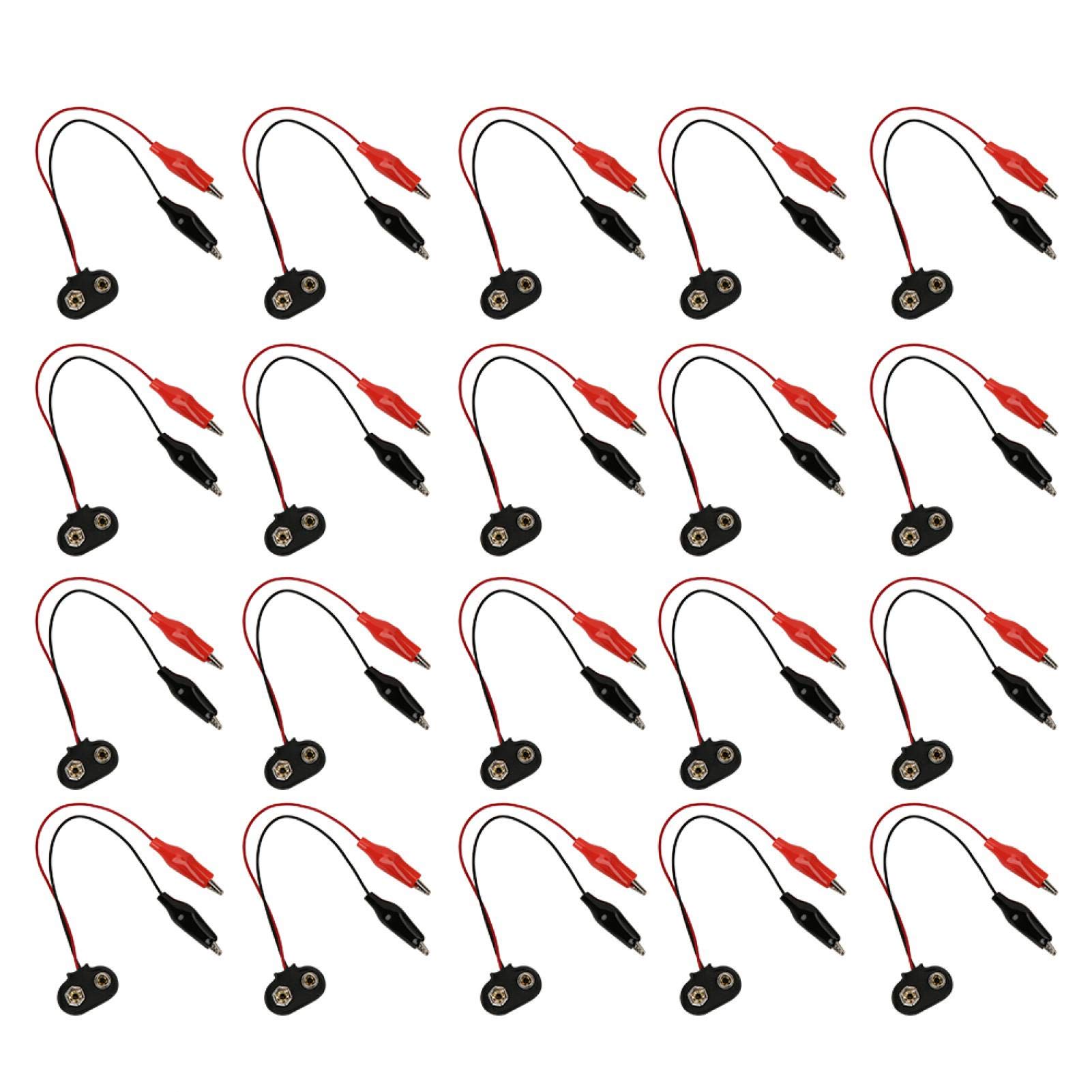 Dpofirs 20-teiliges Batterie-Schnappverbindungskabel mit Zwei Krokodilklemmen, 9 V, 15 cm Länge, Austausch des Zuleitungskabels, elektronische Komponenten von Dpofirs