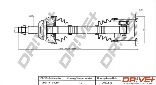 Antriebswelle Vorderachse links Dr!ve+ DP2110.10.0080 von Dr!ve+