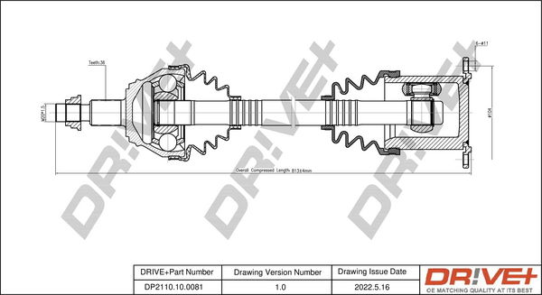 Antriebswelle Vorderachse rechts Dr!ve+ DP2110.10.0081 von Dr!ve+