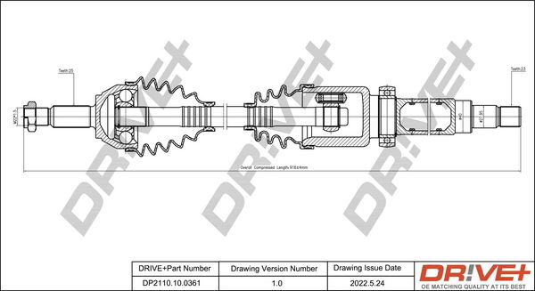 Antriebswelle Vorderachse rechts Dr!ve+ DP2110.10.0361 von Dr!ve+