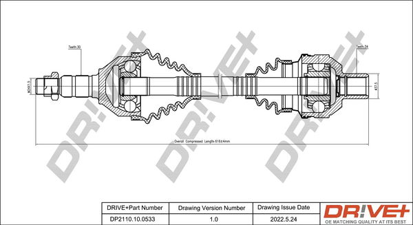 Antriebswelle Vorderachse rechts Dr!ve+ DP2110.10.0533 von Dr!ve+