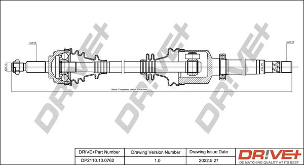 Antriebswelle Vorderachse rechts Dr!ve+ DP2110.10.0762 von Dr!ve+