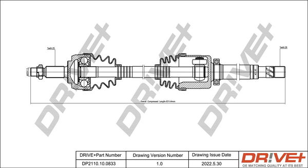 Antriebswelle Vorderachse rechts Dr!ve+ DP2110.10.0833 von Dr!ve+