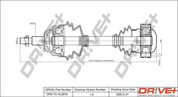 Antriebswelle Vorderachse rechts Dr!ve+ DP2110.10.0870 von Dr!ve+