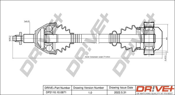 Antriebswelle Vorderachse rechts Dr!ve+ DP2110.10.0871 von Dr!ve+