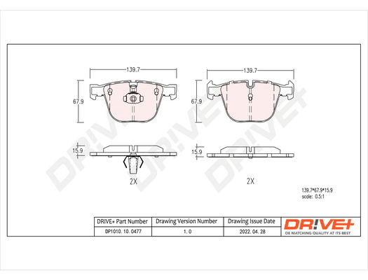 Bremsbelagsatz, Scheibenbremse Hinterachse Dr!ve+ DP1010.10.0477 von Dr!ve+