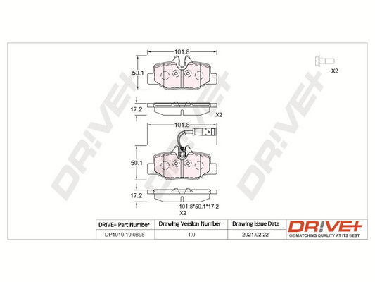 Bremsbelagsatz, Scheibenbremse Hinterachse Dr!ve+ DP1010.10.0898 von Dr!ve+