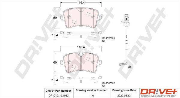 Bremsbelagsatz, Scheibenbremse Hinterachse Dr!ve+ DP1010.10.1082 von Dr!ve+