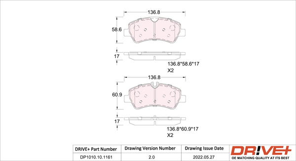 Bremsbelagsatz, Scheibenbremse Hinterachse Dr!ve+ DP1010.10.1161 von Dr!ve+