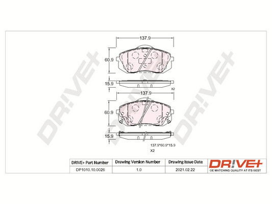 Bremsbelagsatz, Scheibenbremse Vorderachse Dr!ve+ DP1010.10.0026 von Dr!ve+