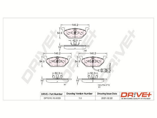 Bremsbelagsatz, Scheibenbremse Vorderachse Dr!ve+ DP1010.10.0033 von Dr!ve+