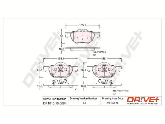 Bremsbelagsatz, Scheibenbremse Vorderachse Dr!ve+ DP1010.10.0084 von Dr!ve+