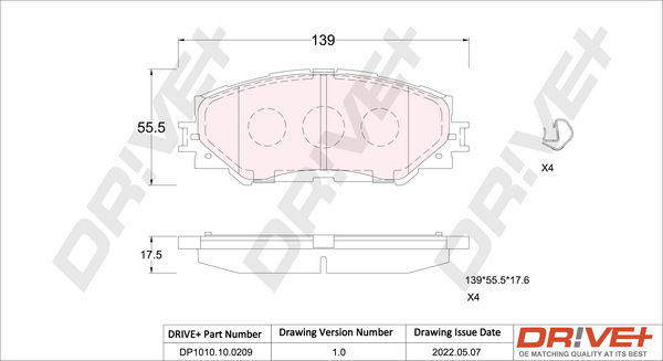 Bremsbelagsatz, Scheibenbremse Vorderachse Dr!ve+ DP1010.10.0209 von Dr!ve+