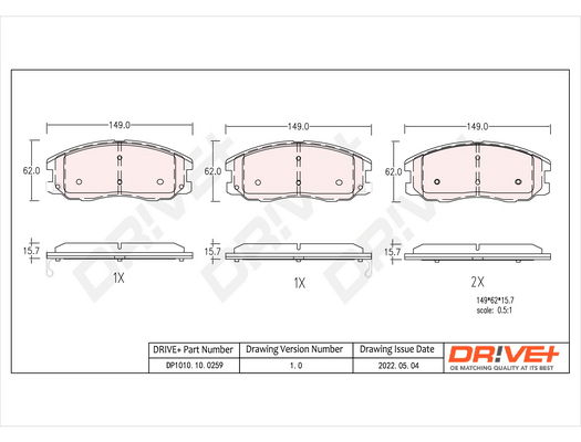 Bremsbelagsatz, Scheibenbremse Vorderachse Dr!ve+ DP1010.10.0259 von Dr!ve+