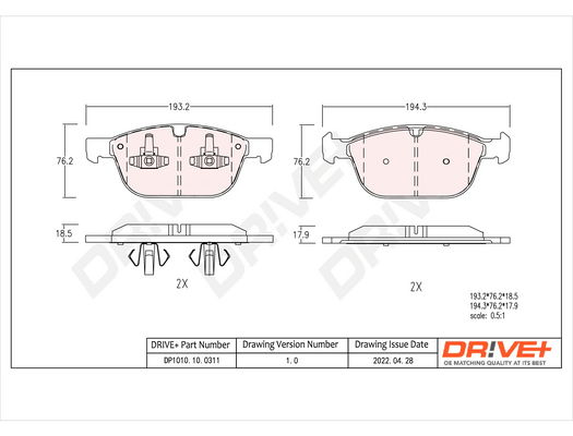 Bremsbelagsatz, Scheibenbremse Vorderachse Dr!ve+ DP1010.10.0311 von Dr!ve+