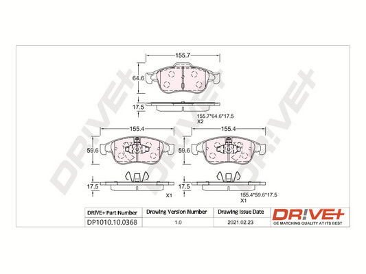 Bremsbelagsatz, Scheibenbremse Vorderachse Dr!ve+ DP1010.10.0368 von Dr!ve+