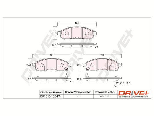 Bremsbelagsatz, Scheibenbremse Vorderachse Dr!ve+ DP1010.10.0374 von Dr!ve+