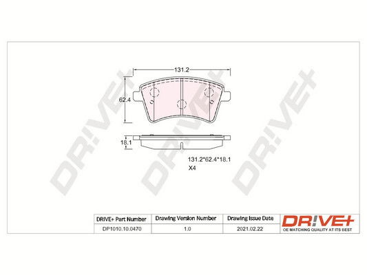 Bremsbelagsatz, Scheibenbremse Vorderachse Dr!ve+ DP1010.10.0470 von Dr!ve+