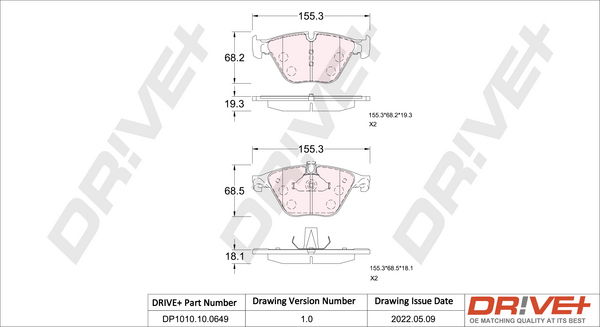 Bremsbelagsatz, Scheibenbremse Vorderachse Dr!ve+ DP1010.10.0649 von Dr!ve+