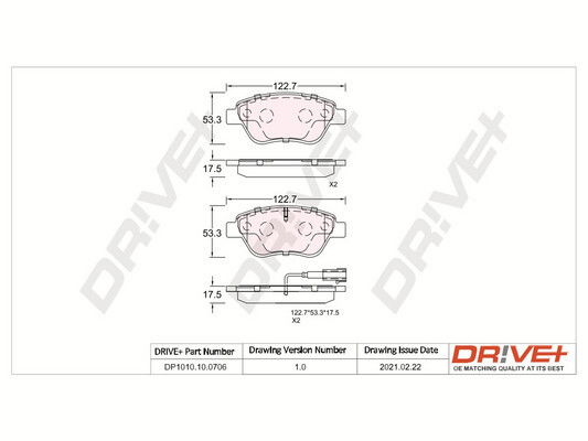 Bremsbelagsatz, Scheibenbremse Vorderachse Dr!ve+ DP1010.10.0706 von Dr!ve+