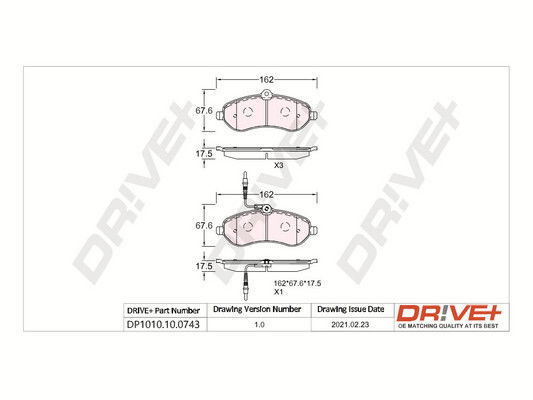 Bremsbelagsatz, Scheibenbremse Vorderachse Dr!ve+ DP1010.10.0743 von Dr!ve+