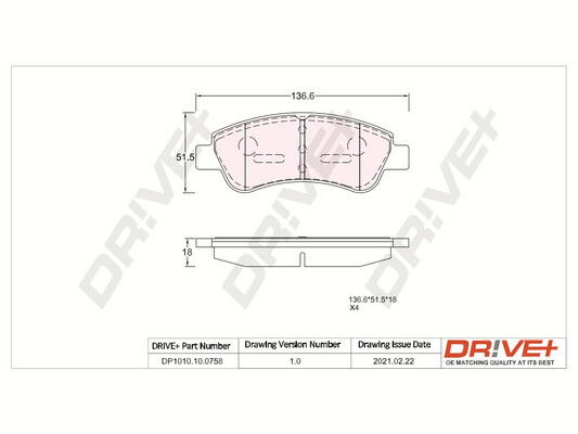 Bremsbelagsatz, Scheibenbremse Vorderachse Dr!ve+ DP1010.10.0758 von Dr!ve+