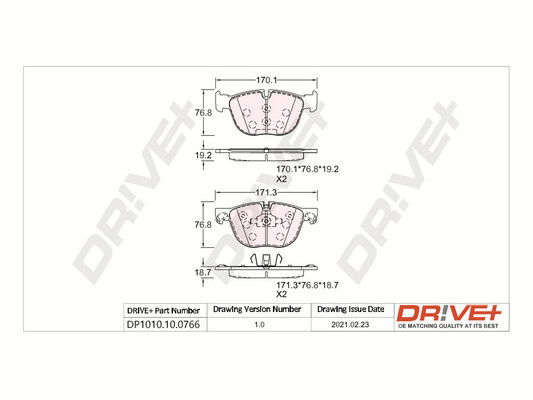 Bremsbelagsatz, Scheibenbremse Vorderachse Dr!ve+ DP1010.10.0766 von Dr!ve+