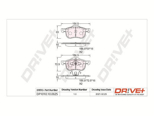 Bremsbelagsatz, Scheibenbremse Vorderachse Dr!ve+ DP1010.10.0825 von Dr!ve+