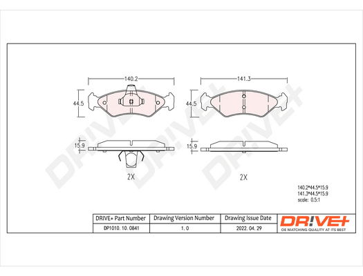 Bremsbelagsatz, Scheibenbremse Vorderachse Dr!ve+ DP1010.10.0841 von Dr!ve+