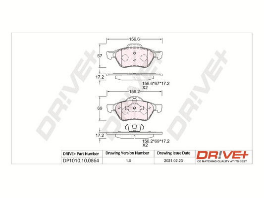 Bremsbelagsatz, Scheibenbremse Vorderachse Dr!ve+ DP1010.10.0864 von Dr!ve+