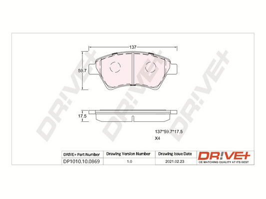 Bremsbelagsatz, Scheibenbremse Vorderachse Dr!ve+ DP1010.10.0869 von Dr!ve+