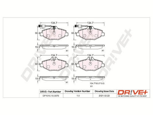 Bremsbelagsatz, Scheibenbremse Vorderachse Dr!ve+ DP1010.10.0878 von Dr!ve+