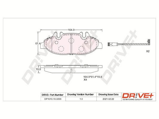 Bremsbelagsatz, Scheibenbremse Vorderachse Dr!ve+ DP1010.10.0899 von Dr!ve+