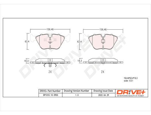 Bremsbelagsatz, Scheibenbremse Vorderachse Dr!ve+ DP1010.10.0955 von Dr!ve+