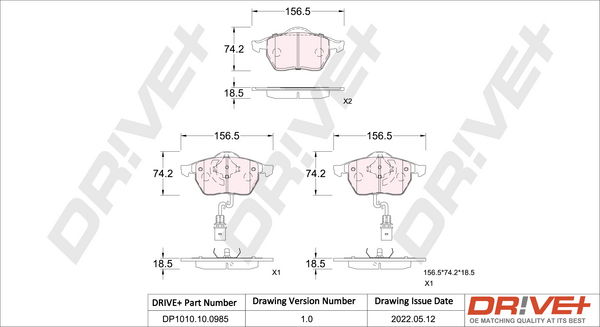 Bremsbelagsatz, Scheibenbremse Vorderachse Dr!ve+ DP1010.10.0985 von Dr!ve+