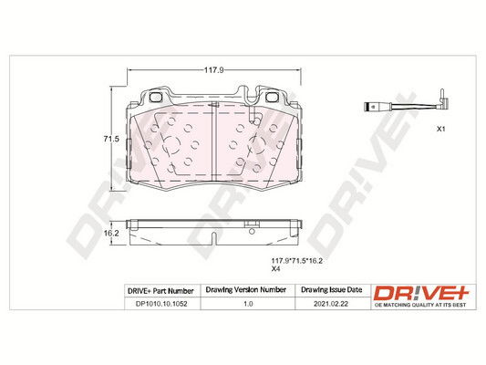 Bremsbelagsatz, Scheibenbremse Vorderachse Dr!ve+ DP1010.10.1052 von Dr!ve+