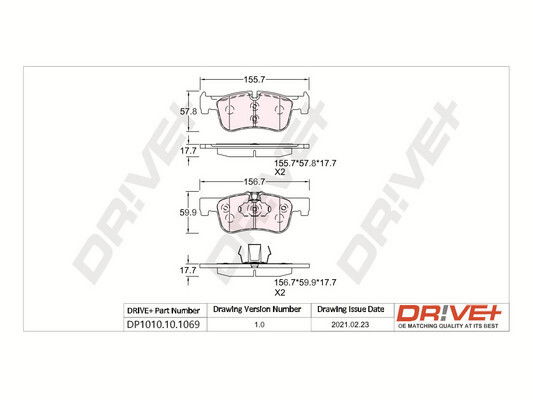 Bremsbelagsatz, Scheibenbremse Vorderachse Dr!ve+ DP1010.10.1069 von Dr!ve+