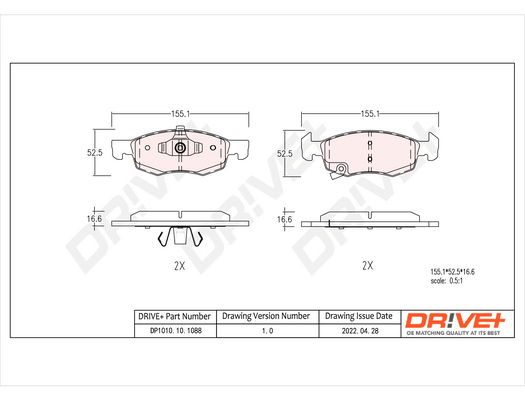 Bremsbelagsatz, Scheibenbremse Vorderachse Dr!ve+ DP1010.10.1088 von Dr!ve+