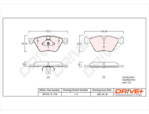 Bremsbelagsatz, Scheibenbremse Vorderachse Dr!ve+ DP1010.10.1106 von Dr!ve+